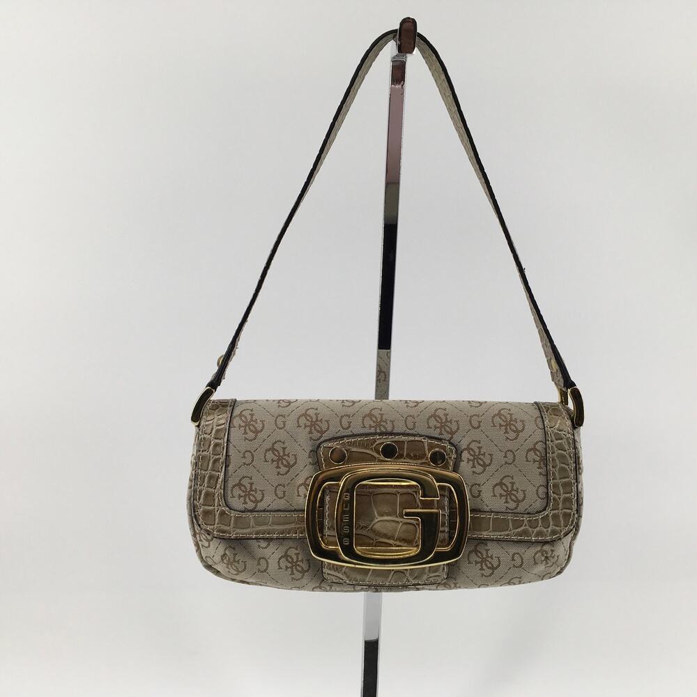 Vintage Guess Monogram Baguette Shoulder Bag Croc G Buckle Y2K McBling Grunge